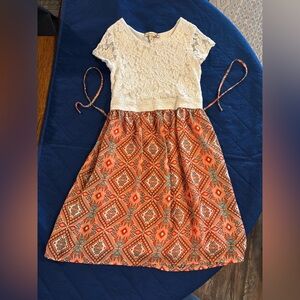Speechless Girls White Lace Top Orange Patterned Skirt Dress